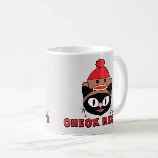KARO MEOWT! Cartoon Kitty mit Sock-AffenHat Kaffeetasse (VorderseiteRechts)