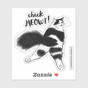 Karo Meowt - Funny Black and White Cat Sploot Aufkleber