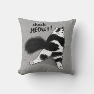 Karo Meowt! Funny Black and White Cat Sploot Kissen