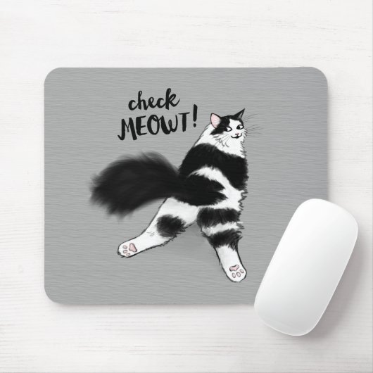 Karo Meowt! Funny Black and White Cat Sploot Mousepad (Mit Mouse)