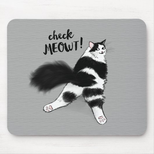 Karo Meowt! Funny Black and White Cat Sploot Mousepad (Vorne)