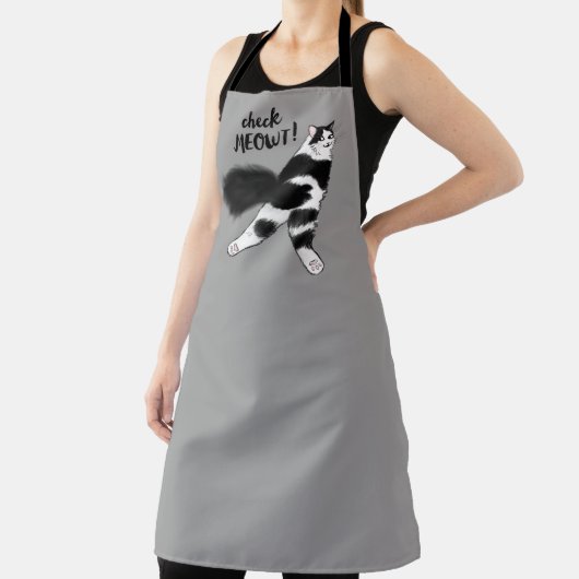 Karo Meowt! Funny Black and White Cat Sploot Schürze (InSitu)