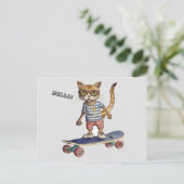 Karo Meowt! Funny Cat Skateboarding Postcard Postkarte (Stehend Vorderseite)