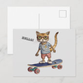 Karo Meowt! Funny Cat Skateboarding Postcard Postkarte (Vorne/Hinten)