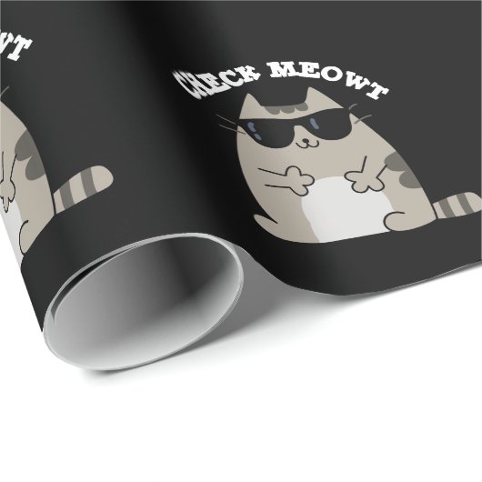 Karo Meowt Funny Cool Cat Pun Dark BG Geschenkpapier (Rolleneckpunkt)