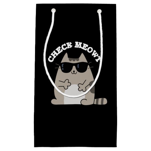 Karo Meowt Funny Cool Cat Pun Dark BG Kleine Geschenktüte (Vorderseite)