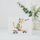 Karo Meowt! Funny Cool Cat Skateboarding Postcard Postkarte (Stehend Vorderseite)