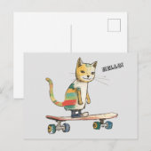 Karo Meowt! Funny Cool Cat Skateboarding Postcard Postkarte (Vorne/Hinten)