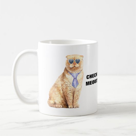 Karo Meowt Katze mit Sonnenbrille und Krawatte Fun Kaffeetasse (Links)
