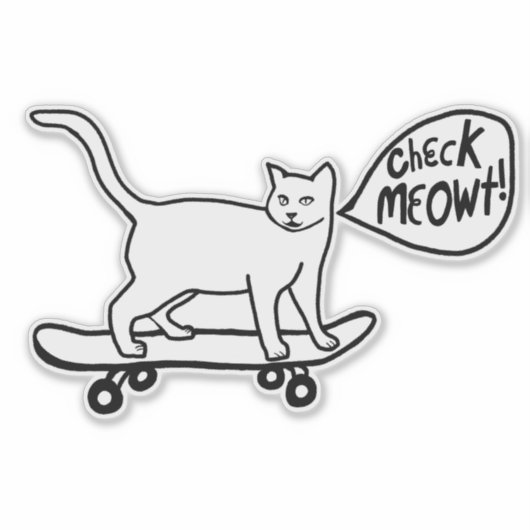 KARO MEOWT! Niedliche Skateboarding Chat Schwarz-w Aufkleber (Vorderseite)
