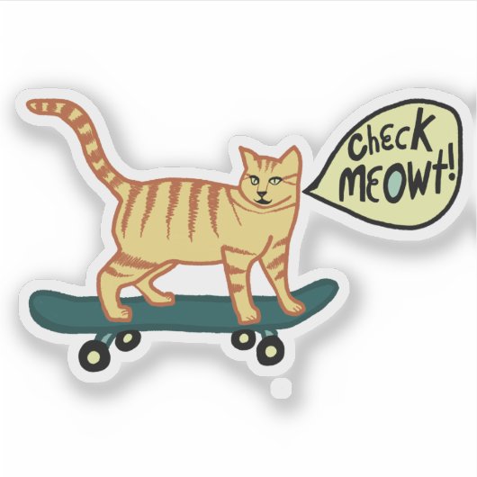 KARO MEOWT! Niedliche Skateboarding Tabby Cat Aufkleber (Vorderseite)