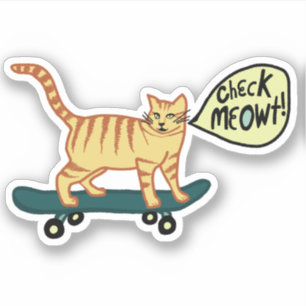 KARO MEOWT! Niedliche Skateboarding Tabby-Katze Aufkleber