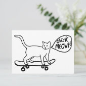 Karo Meowt Punny Skateboarding Cat Black Card (Stehend Vorderseite)