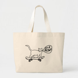 Karo Meowt Punny Skateboarding Cat Schwarz-weiß Jumbo Stoffbeutel