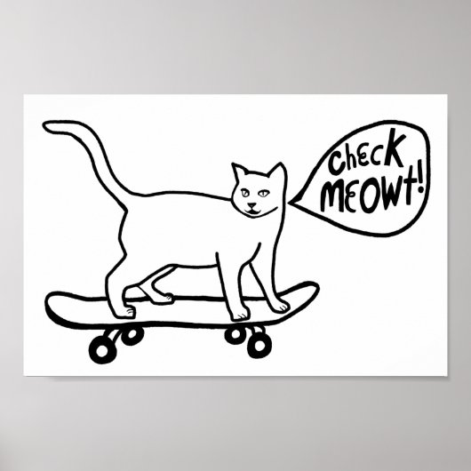 Karo Meowt Punny Skateboarding Cat Schwarz-weiß Poster (Vorne)