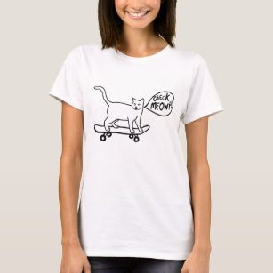 Karo Meowt Punny Skateboarding Cat Schwarz-weiß T-Shirt