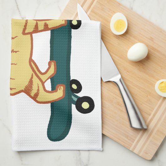 Karo Meowt Punny Skateboarding Tabby Cat Geschirrtuch (Viertel Falte)