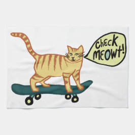 Karo Meowt Punny Skateboarding Tabby Cat Geschirrtuch