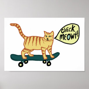 Karo Meowt Punny Skateboarding Tabby Cat Poster