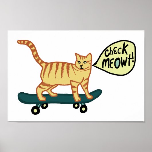 Karo Meowt Punny Skateboarding Tabby Cat Poster (Vorne)