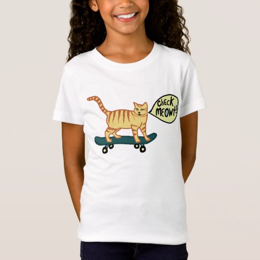 Karo Meowt Punny Skateboarding Tabby Cat T-Shirt (Vorderseite)
