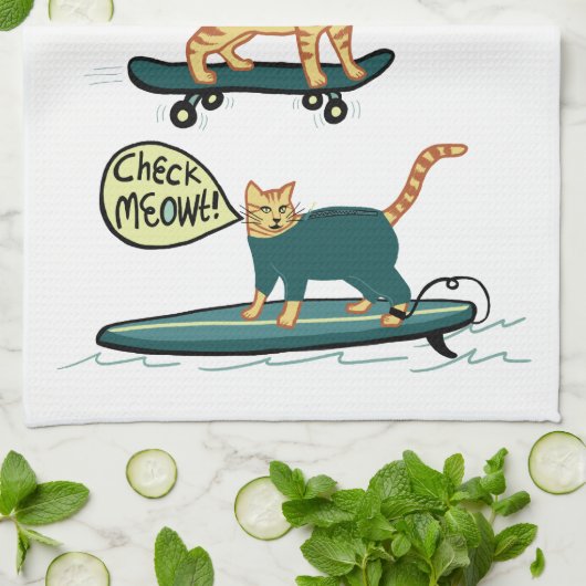 Karo Meowt! Skateboard Surf Snowboard Tabby Katze Geschirrtuch (Gefaltet)