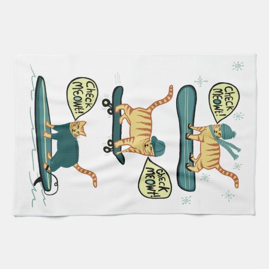 Karo Meowt! Skateboard Surf Snowboard Tabby Katze Geschirrtuch (Horizontal)