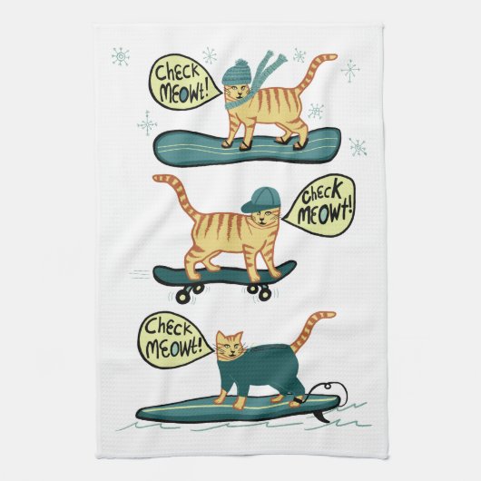 Karo Meowt! Skateboard Surf Snowboard Tabby Katze Geschirrtuch (Vertikal)