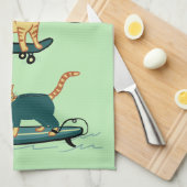 Karo Meowt! Skateboard Surf Snowboard Tabby Katze Geschirrtuch (Viertel Falte)