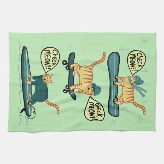 Karo Meowt! Skateboard Surf Snowboard Tabby Katze Geschirrtuch (Horizontal)