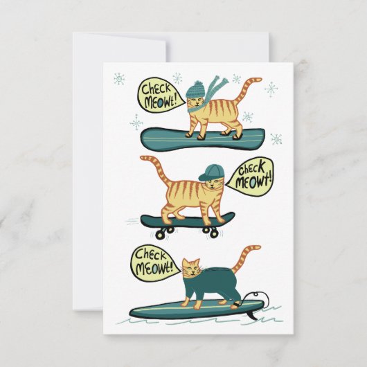Karo Meowt! Skateboard Surfer Snowboard Cat Card (Vorderseite)
