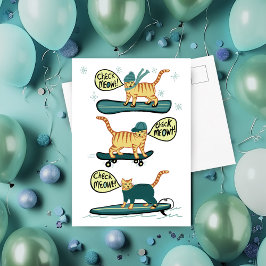 Karo Meowt! Skateboard Surfer Snowboard Tabby Katz Postkarte