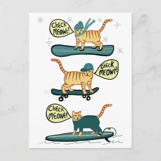 Karo Meowt! Skateboard Surfer Snowboard Tabby Katz Postkarte (Vorderseite)