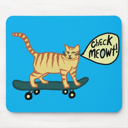 KARO MEOWT Skateboarding Tabby Cat Blue Mousepad (Vorne)