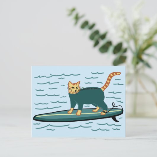 Karo Meowt! Surfer Tabby Cat CUSTOMIZE IT Postkarte (Stehend Vorderseite)