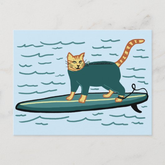 Karo Meowt! Surfer Tabby Cat CUSTOMIZE IT Postkarte (Vorderseite)