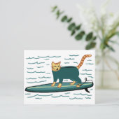 Karo Meowt! Surfer Tabby Cat CUSTOMIZE IT Postkarte (Stehend Vorderseite)