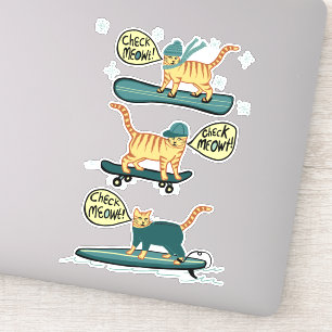 KARO MEOWT! Tabby Cat Skateboard Surf Snowboard Aufkleber