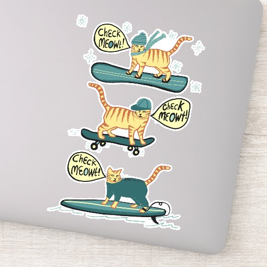 KARO MEOWT! Tabby Cat Skateboard Surf Snowboard Aufkleber (Detail)