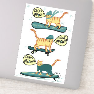 KARO MEOWT! Tabby Cat Skateboard Surf Snowboard Aufkleber
