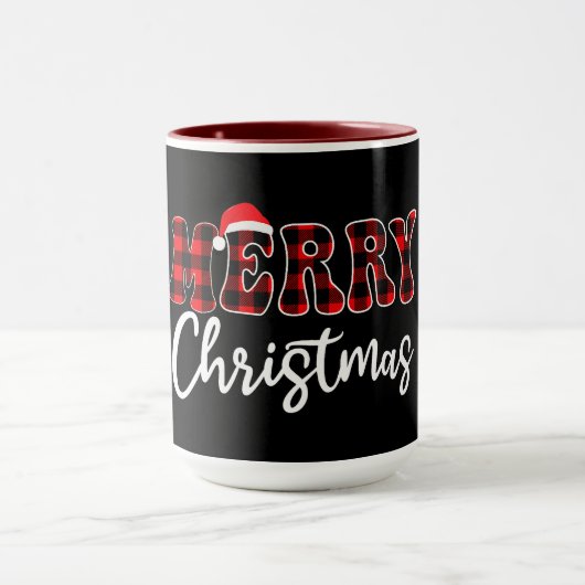 Karo-MERRY-Design mit Santa-Hut Tasse (Zentrum)