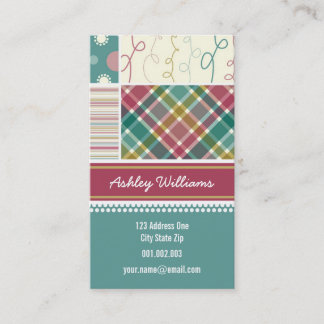 Karo mit aquamarinen Streifen Dots Scribbles Combo Visitenkarte
