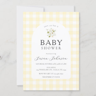 Karo mit Karierter Babydusche (Gelb und Weiß) Einladung