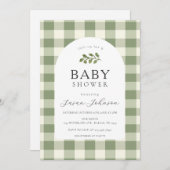Karo mit Karierter Babydusche (grün und weiß) Einladung (Vorne/Hinten)