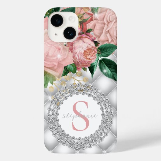 Karo Monogram Roses Funkelnd Blende gespannt Case-Mate iPhone Hülle (Rückseite)