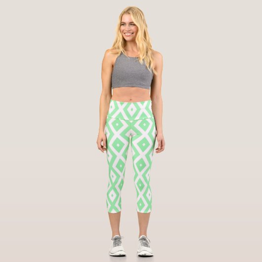 Karo-Muster grün und weiß Capri Leggings (Vorderseite)