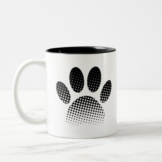 Karo Muster Halftone Dog Paw Drucken Zweifarbige Tasse (Links)
