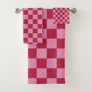 Karo Muster Magenta und rosa Badhandtuch Set