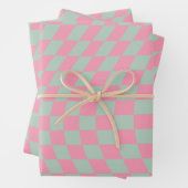 Karo-Muster Minze, grün und rosa Karton Geschenkpapier Set (Beispiel)