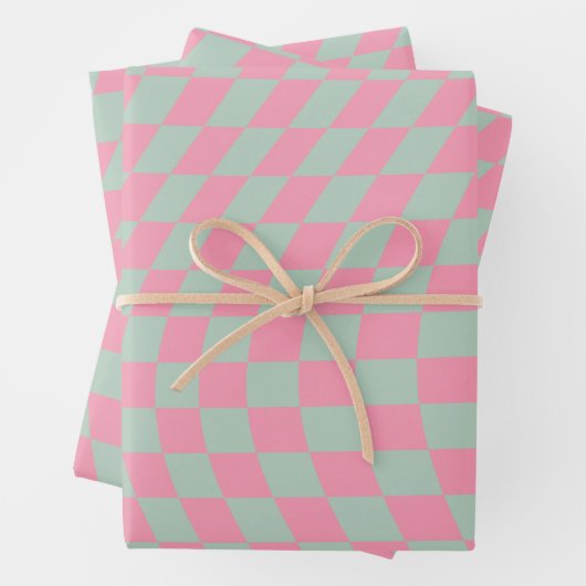 Karo-Muster Minze, grün und rosa Karton Geschenkpapier Set (Beispiel)